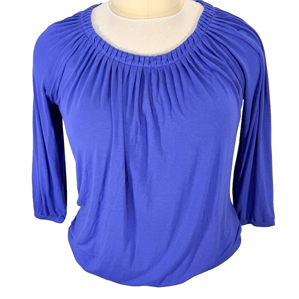 Michael Kors Peasant Top Women's L Cobalt Blue Scoop Neck 3/4 Balloon Sleeve